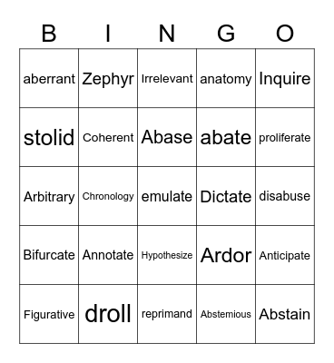 Untitled Bingo Card