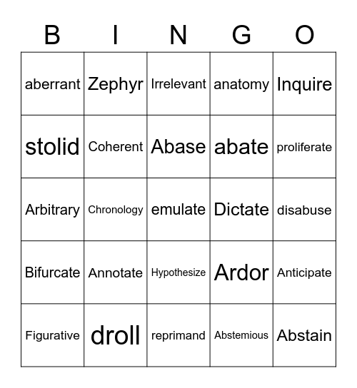 Untitled Bingo Card