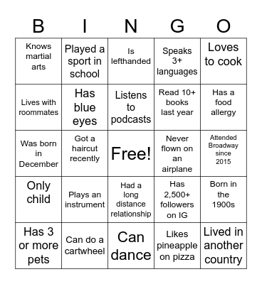 Small Group Bingo Card