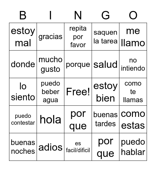 spanish frases Bingo Card