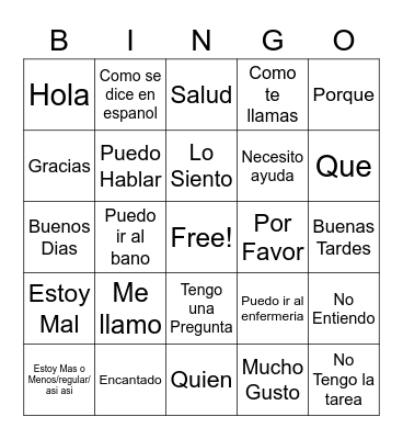 Spanish Phrases Bingo Card