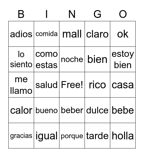 spanish frases Bingo Card