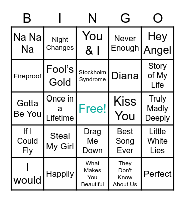 1D SONGS BINGO !! Bingo Card
