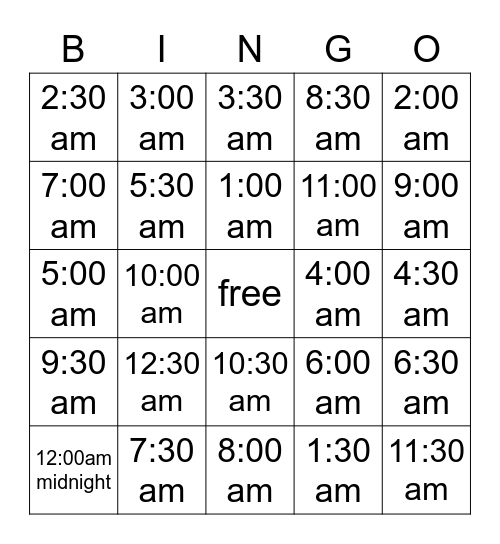 morning times Bingo Card