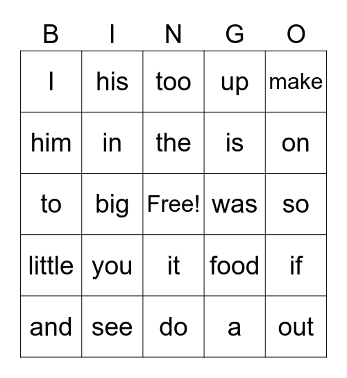 Nonsense words Bingo Card