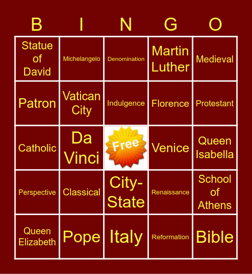 Renaissance Bingo Card