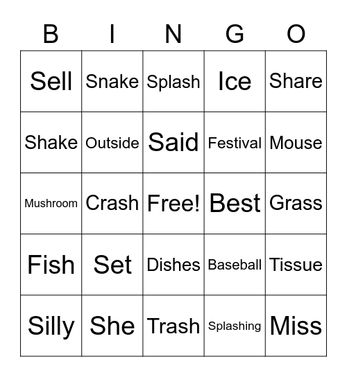 S & SH Bingo Card