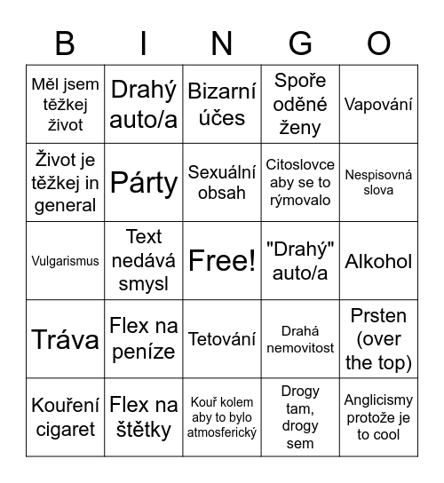 Český rap bingo Card