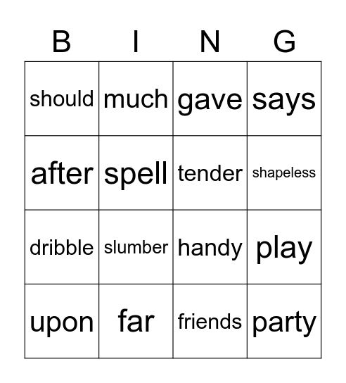 SAXON LIST 16 Bingo Card