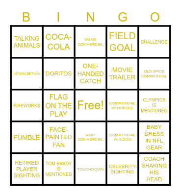 BIG GAME BINGO Card