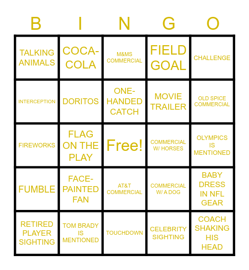 BIG GAME BINGO Card