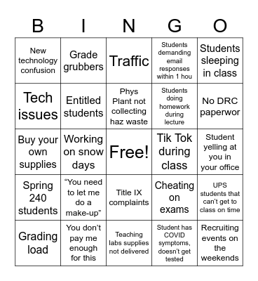 Biology faculty bingo Card