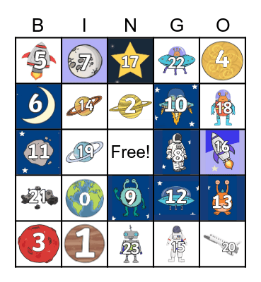 Numbers in Space Bingo Card