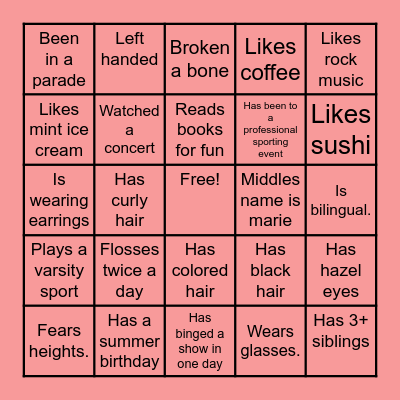 Find someone who Bingo Card