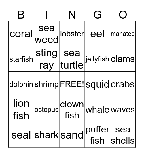 Sea Bingo Card