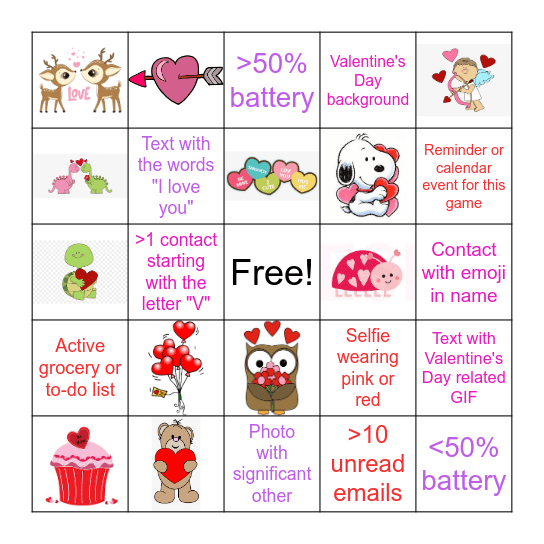 Valentine's Day Bingo Card