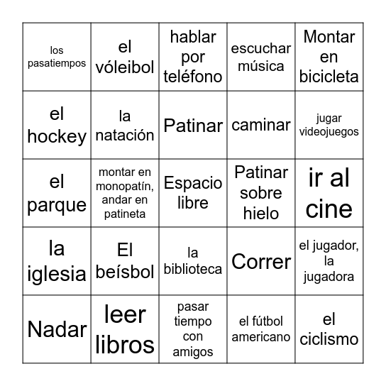 Deportes y Pasatiempos Bingo Card