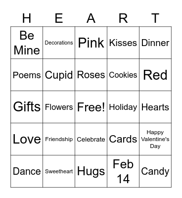 Happy Valentine's Day Bingo Card