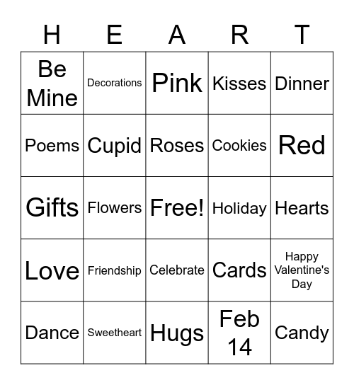 Happy Valentine's Day Bingo Card