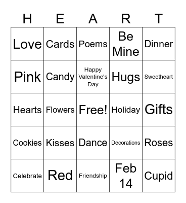 Happy Valentine's Day Bingo Card