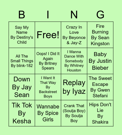 Music Bingo - Throwback Hits Bingo Card