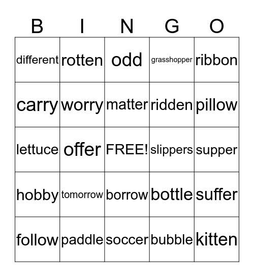 Double Consonants Bingo Card