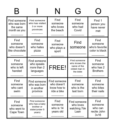 Getting to Know Our Youth Bingo Card
