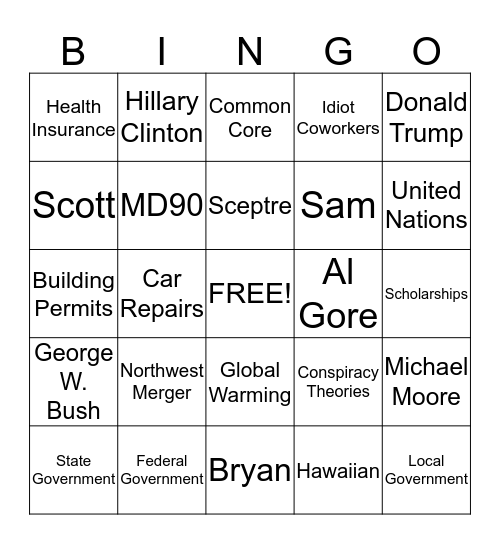 McTameny Bingo - Let Tom Go, Mark Off 5 in a Row Bingo Card