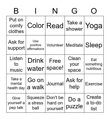 COPING SKILLS Bingo Card