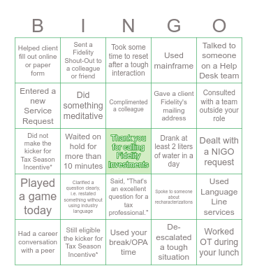 Enable Presents: Tax Season Bingo Card