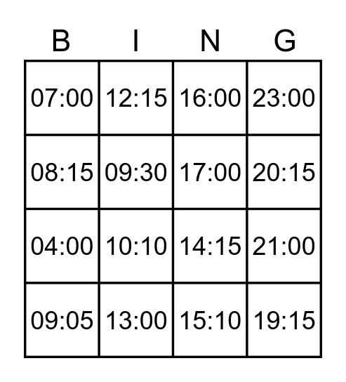 Digitale klok Bingo Card