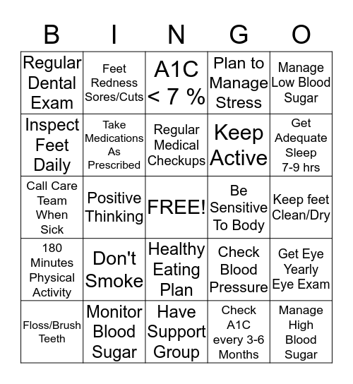Reducing Risks Bingo Card