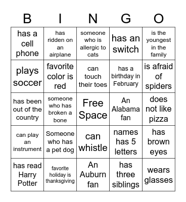 Icebreaker Bingo Card