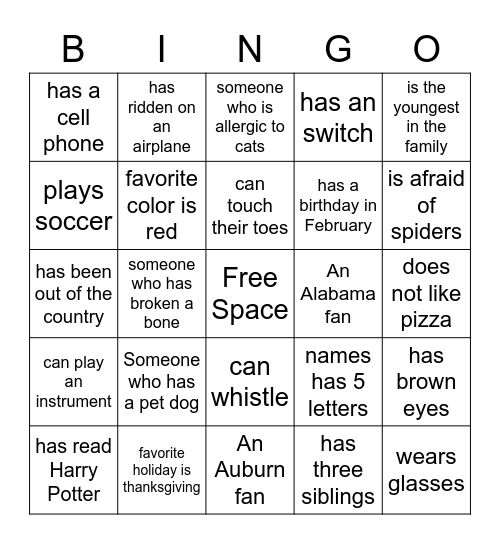 Icebreaker Bingo Card