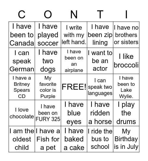 ContiKids BINGO Card