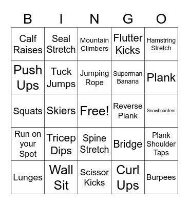 Wallace Fitness Bingo Card