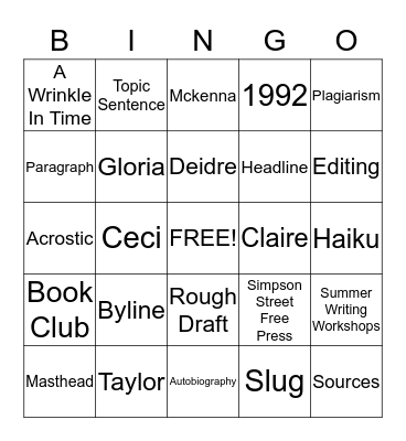 SWW 2015 Bingo Card
