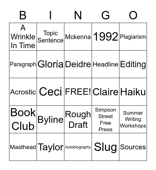 SWW 2015 Bingo Card