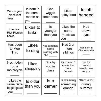 Find Someone Who... Bingo Card