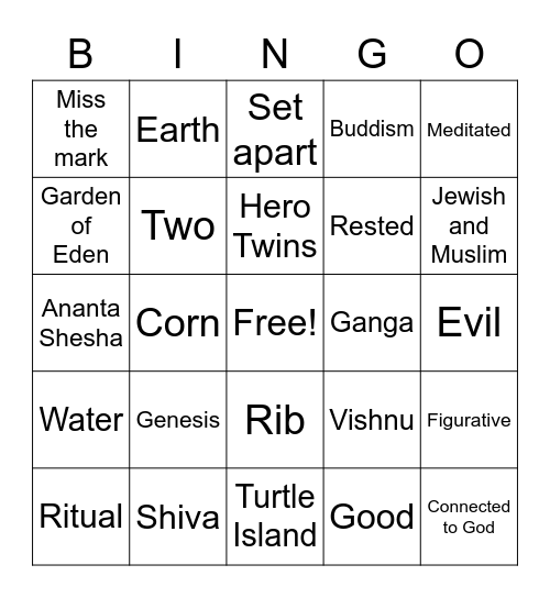 Creation Story Bingo Card