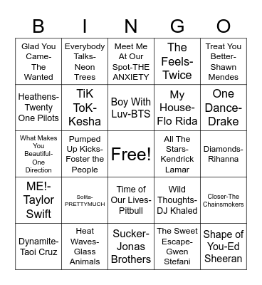 Pop Bingo Card