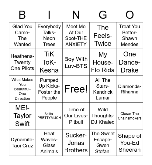 Pop Bingo Card