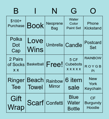 Color Shop Bingo Card