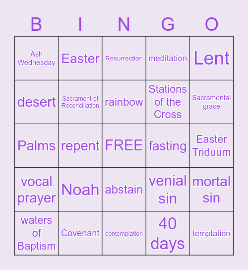 LENT BINGO! Bingo Card