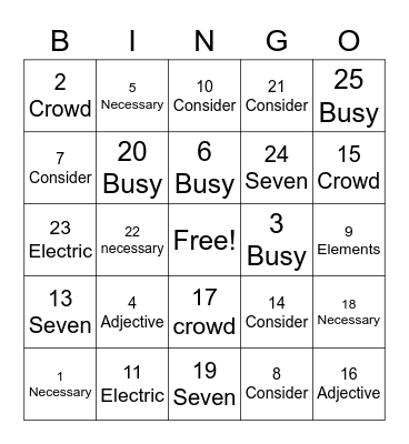 Sight Words Bingo Card