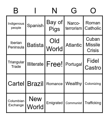 Latin American History Bingo Card