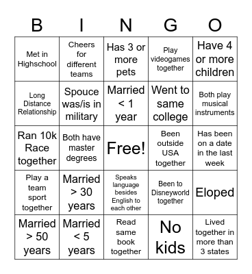 Marriage Retreat Bingo Card
