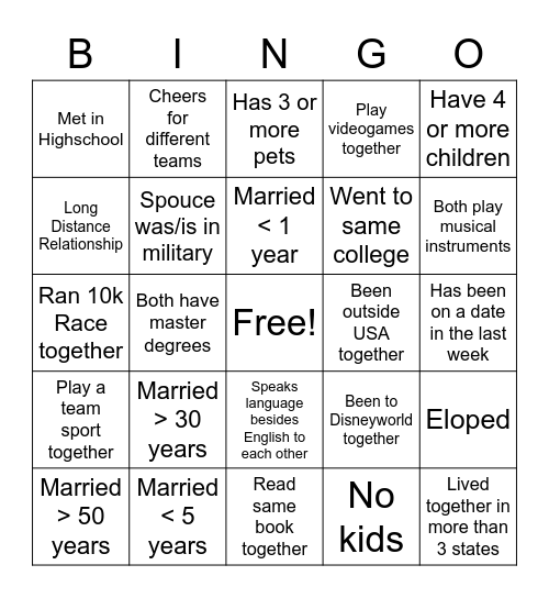 Marriage Retreat Bingo Card