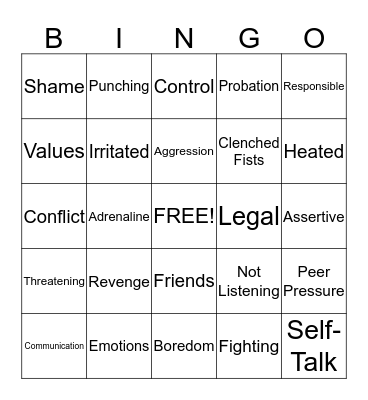 Anger Mgmt & Skills For Responsible Thinking Bingo Card