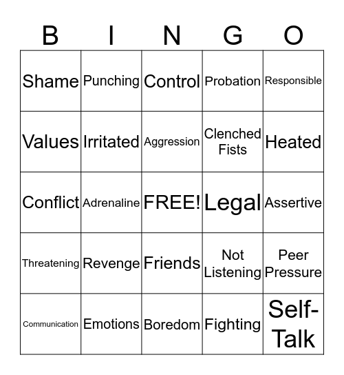 Anger Mgmt & Skills For Responsible Thinking Bingo Card